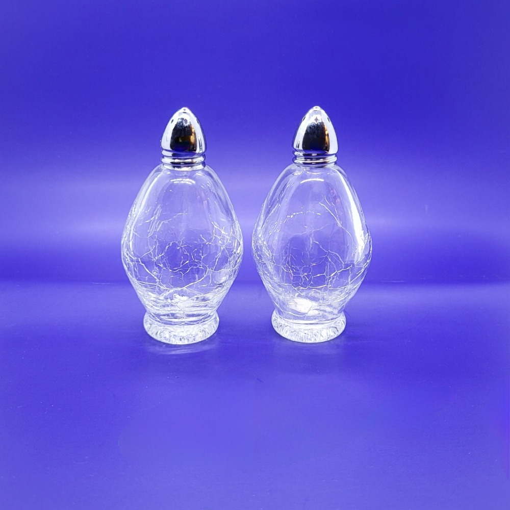 Vintage Irice Japan Crackle Glass Salt and Pepper Shakers Clear Mid Century‎ Set